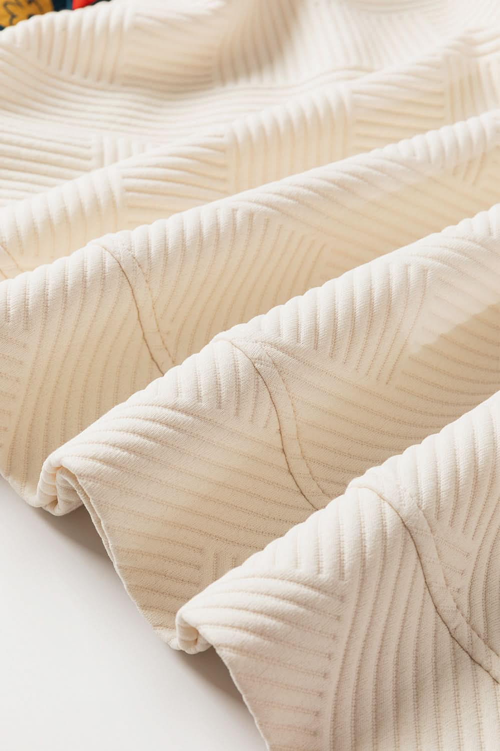 White Floral Patchwork Sleeve Textured Plus Size Pullover Top - Love Salve